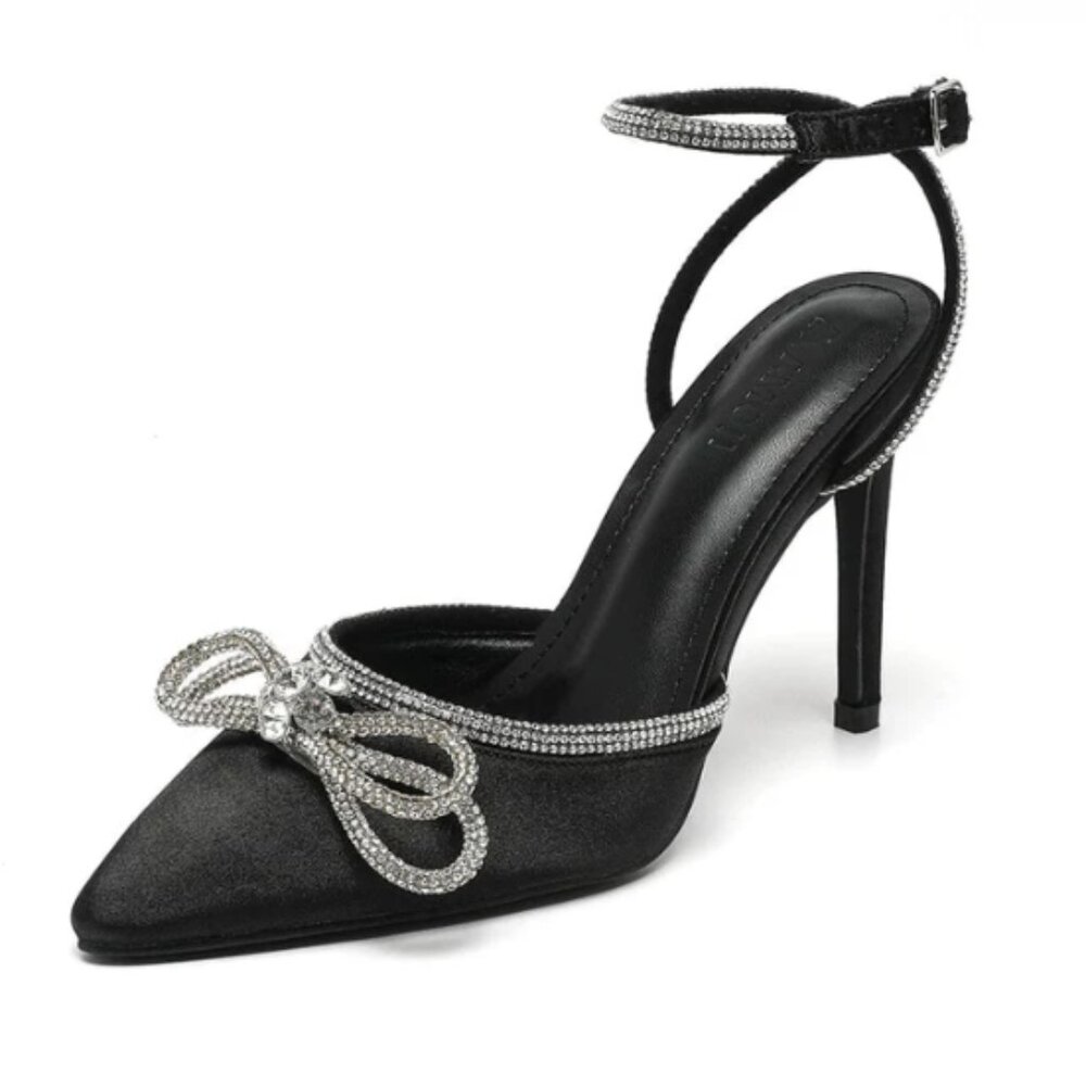 NWOT Amoji Black Stiletto Heels with Rhinestone Accents - Size 8